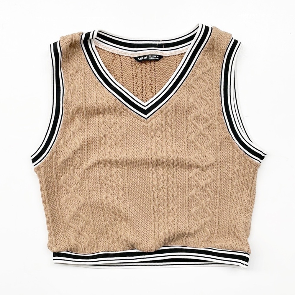 SHEIN tan knit cropped sweater vest